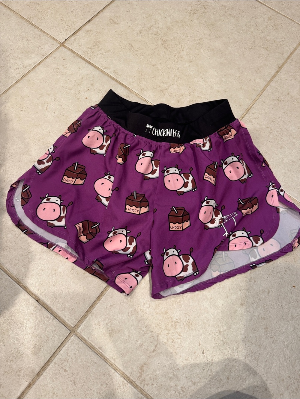 Chicknlegs Purple Cow Print Running Shorts